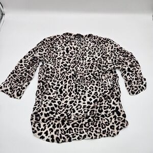 Jasmine & Juliana Leopard Print Tunic Top Shirt‎ XL V Neck 3/4 Sleeve